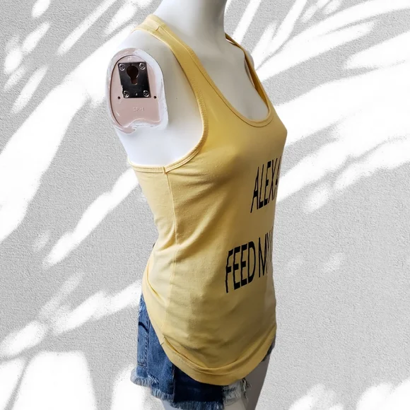 yellow medium Alexa feed my kids cotton blend racerback tank - Picture 3 of 8